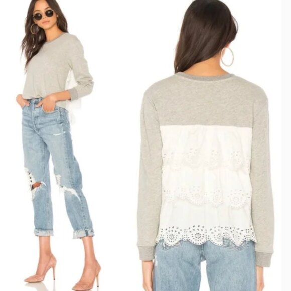 JOIE Devra white eyelet lace back gray sweatshirt pullover M - Picture 1 of 6
